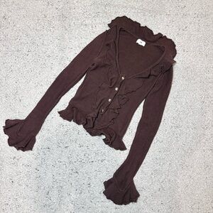 Brown Ruffled Cardigan